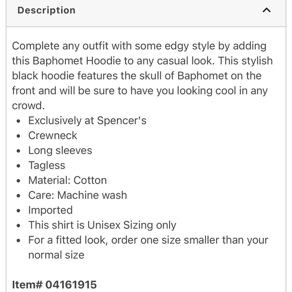 NWOT Spencer’s Woman’s Small Black Baphomet Graphic Hoodie - Picture 8 of 10